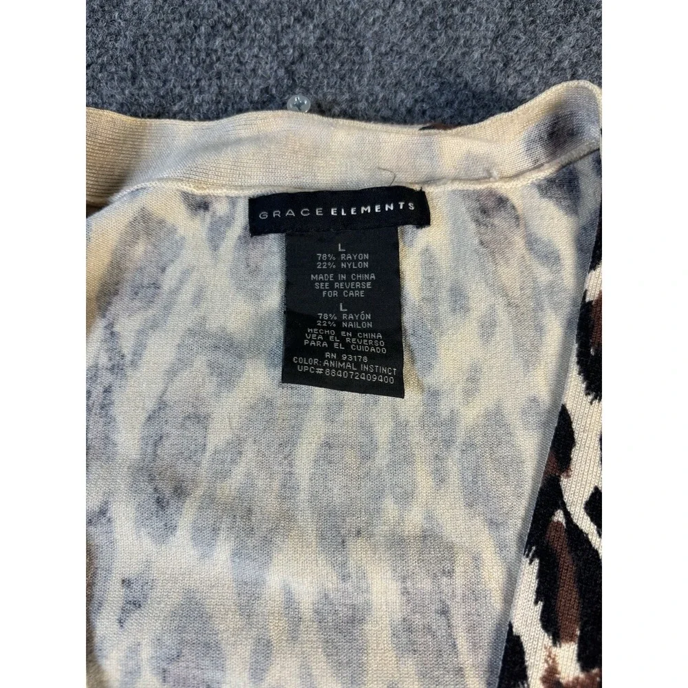 Grace Elements Cardigan Women L Brown Leopard‎ Animal Print Button Front V-Neck